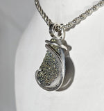 Agatized Drusy Crystal Quartz Handmade Pendant Wrapped in Silver