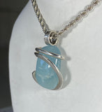 Aquamarine Crystal Handmade Stone Pendant Wrapped in Silver