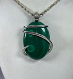 Malachite Crystal Stone Pendant Hand Wrapped in Silver