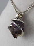 Amethyst/Smoky Crystal Quartz Stone Pendant Natutal Point Hand Wrapped in Silver