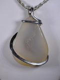 Agatized Drusy Crystal Quartz Handmade Pendant Wrapped in Silver
