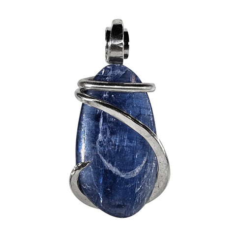 Kyanite Crystal Blue Polished Handmade Pendant Wrapped in Silver