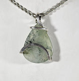 Epidote Green Crystal Quartz Handmade Stone Pendant Wrapped in Silver