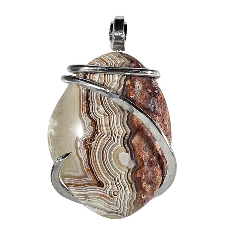 Crazy Lace Agate Handmade Stone  Pendant Wrapped in Silver