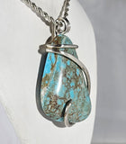Turquoise Fox Handmade Stone Pendant wrapped in Silver
