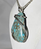 Turquoise Fox Handmade Stone Pendant wrapped in Silver