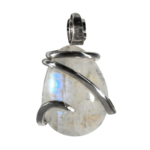 Rainbow Moonstone Crystal Quartz Handmade Stone Pendant Wrapped in Silver