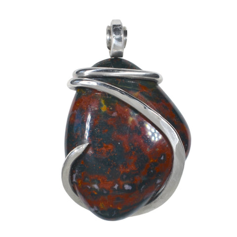 Bloodstone Crystal  Quartz Handmade Stone Pendant Wrapped in Silver