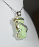 Lemon Magnesite Chrysoprase Hand Wrapped Stone Pendant in Silver