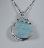 Larimar  Crystal Stone Pendant Hand Wrapped in Silver