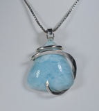 Larimar  Crystal Stone Pendant Hand Wrapped in Silver