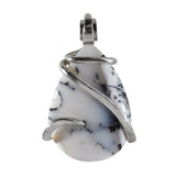 Dendritic Agate Crystal Stone Pendant  Hand Wrapped  in Silver
