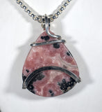 Rhodochrosite Crystal Quartz Stone Handmade Pendant Wrapped in Silver