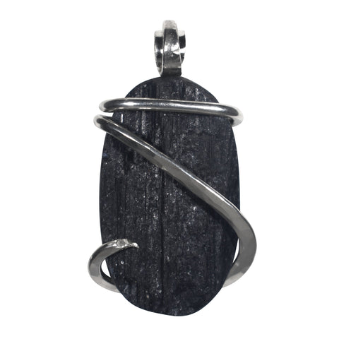 Black Tourmaline Crystal Stone Handmade Pendant Wrapped in Silver