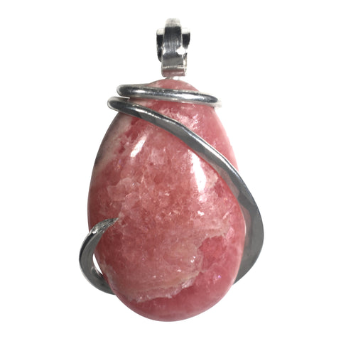 Rhodochrosite crystal Stone Pendant  Hand Wrapped in Silver