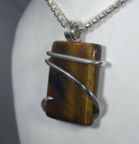 Tiger Eye Gold Crystal Stone Pendant Hand Wrapped  in Silver