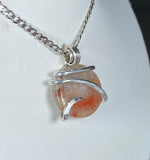 Red Coral Handmade Stone Pendant  Wrapped in Silver