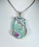 Ruby in Fuchsite Stone Pendant Hand Wrapped in Sterling Silver