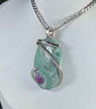 Ruby in Fuchsite Stone Pendant Hand Wrapped in Sterling Silver