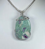 Ruby in Fuchsite Stone Pendant Hand Wrapped in Sterling Silver