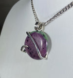 Ruby in Zoisite Stone Pendant Hand Wrapped in Sterling Silver