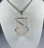 Kunzite Pink  Crystal Quartz Handmade  Stone Pendant Wrapped in Silver