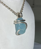 Aquamarine Crystal Handmade Stone Pendant Wrapped in Silver