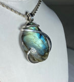 Labradorite Crystal Handmade Stone Pendant Wrapped in Silver