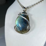 Labradorite Crystal Handmade Stone Pendant Wrapped in Silver