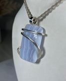 Blue Lace Agate Handmade Pendant Wrapped  in Silver