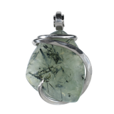 Epidote Green Crystal Quartz Handmade Stone Pendant Wrapped in Silver