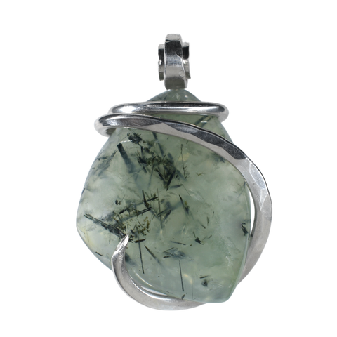 Epidote Green Crystal Quartz Handmade Stone Pendant Wrapped in Silver