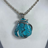 Turquoise Fox Handmade Stone Pendant Wrapped in Silver