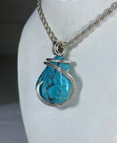 Turquoise Fox Handmade Stone Pendant Wrapped in Silver