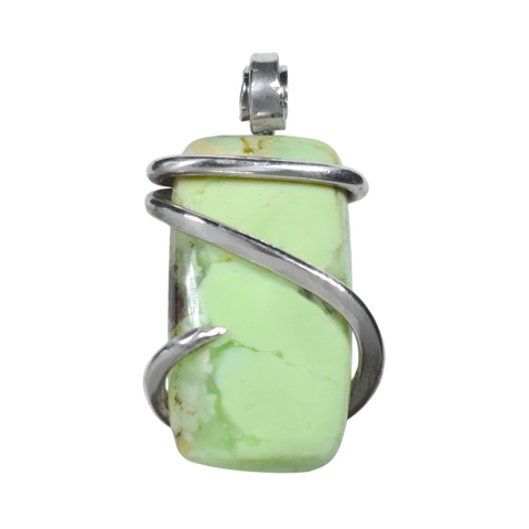 Lemon Magnesite Chrysoprase Hand Wrapped Stone Pendant in Silver