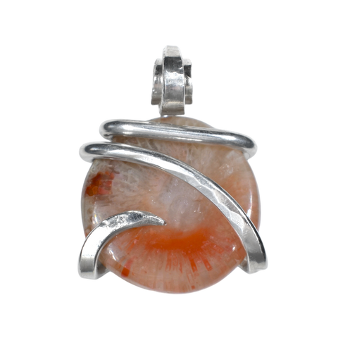 Red Coral Handmade Stone Pendant  Wrapped in Silver