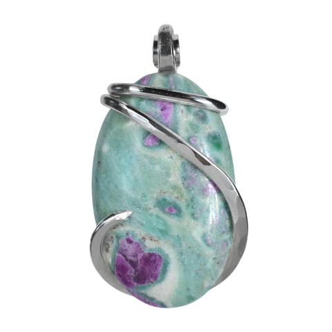 Ruby in Fuchsite Stone Pendant Hand Wrapped in Sterling Silver