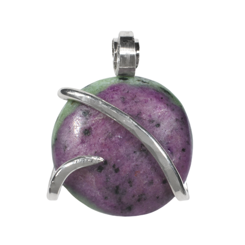 Ruby in Zoisite Stone Pendant Hand Wrapped in Sterling Silver