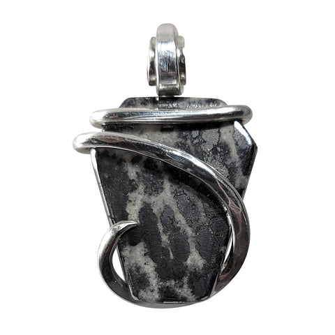 Plume Silver Ore Stone Pendant Hand Wrapped in Silver