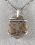 Indonesian Fossilized Coral Stone Handmade Pendant Wrapped in Silver