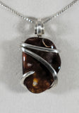 Fire Agate Stone Pendant Hand Wrapped in Silver