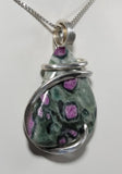 Ruby in Fuchsite Stone Pendant Hand Wrapped in Sterling Silver