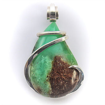 Chrsysoprase  Stone Pendant Hand Wrapped in Silver
