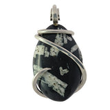 Chinese Writing Stone Pendant Hand Wrapped in Silver