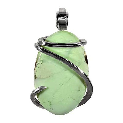 Lemon Magnesite Chrysoprase Hand Wrapped Stone Pendant in Silver