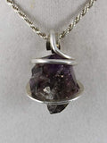 Amethyst/Smoky Crystal Quartz Stone Pendant Natutal Point Hand Wrapped in Silver