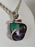 Malachite/Sugilite/Red Coral/Black Onyx Inlay with Gold Hand Wrapped Stone Pendant in Sterling Silver (Antique Bead)