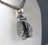 Black Rutilated Tourmaline/Clear Quartz Pendant Hand Wrapped in Silver