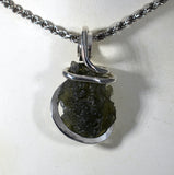 Moldavite or Tektite (Green Meteorite) Pendant Hand Wrapped in Silver