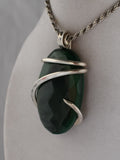 Malachite Faceted Stone Pendant Hand Wrapped in Silver